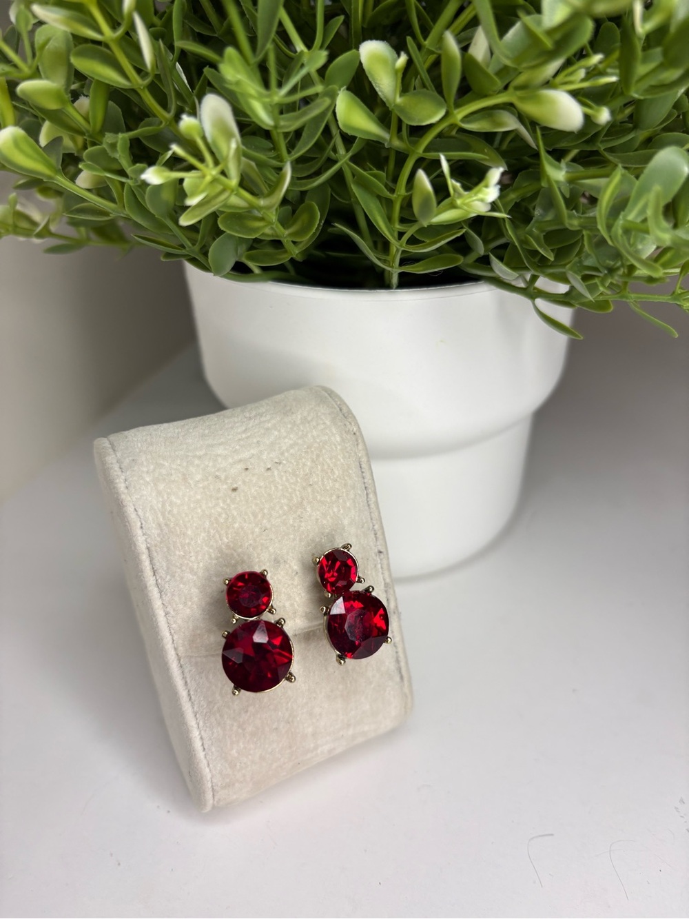 Monet Red Crystal Double-Stud Earrings